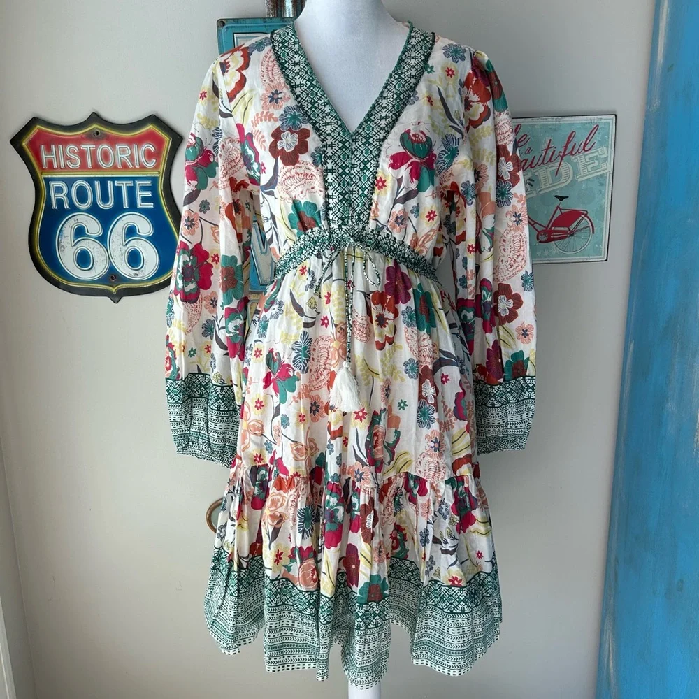 Kaktus Floral Beaded Trim Dress - Picture 1 of 13